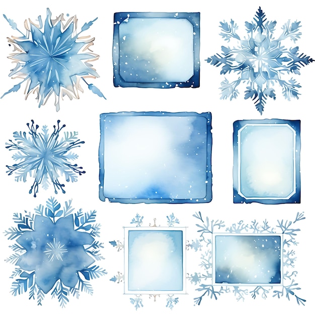 Photo watercolor of frames desk accessories stationery office gadgets icy winter on white background 2d