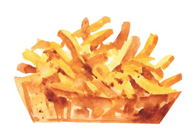 Watercolor french fries French fries in paper packaging