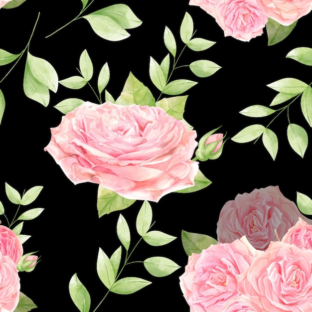 Watercolor fresh flowers pattern Floral pattern on black background