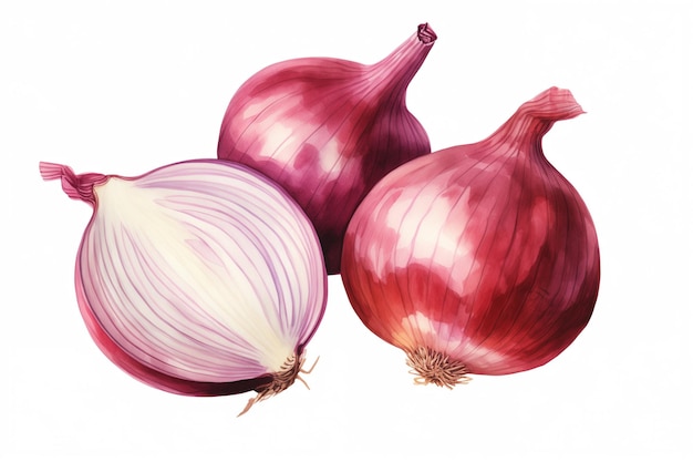 Watercolor fresh red onion Illustrated organic vegetables Element for cooking receipt