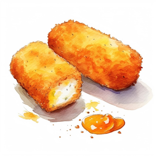 Watercolor fried cooked potatoes