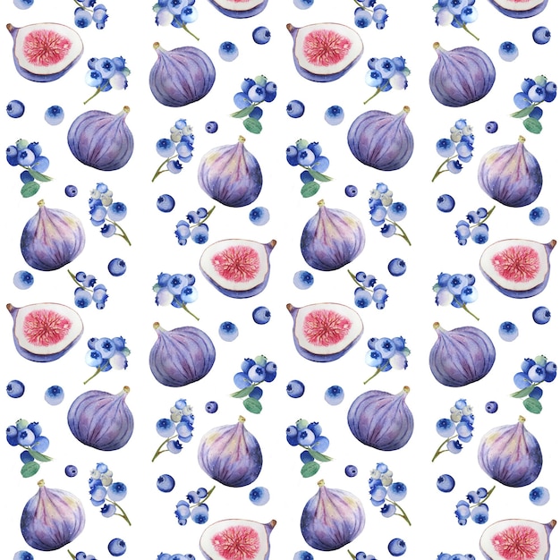 Watercolor fruit seamless pattern with flowers