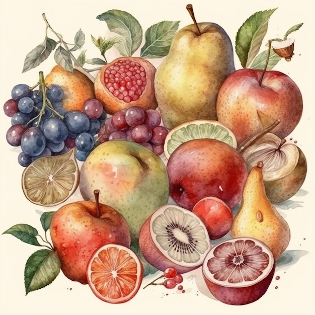 Photo watercolor fruits on a white background