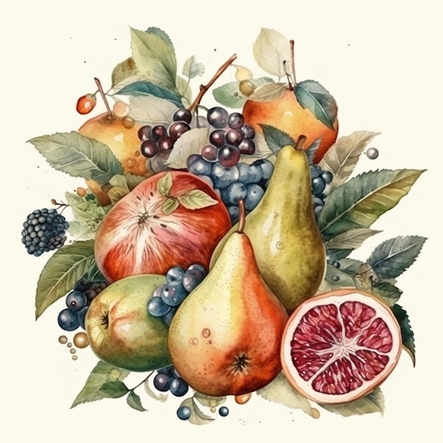 Watercolor fruits on a white background