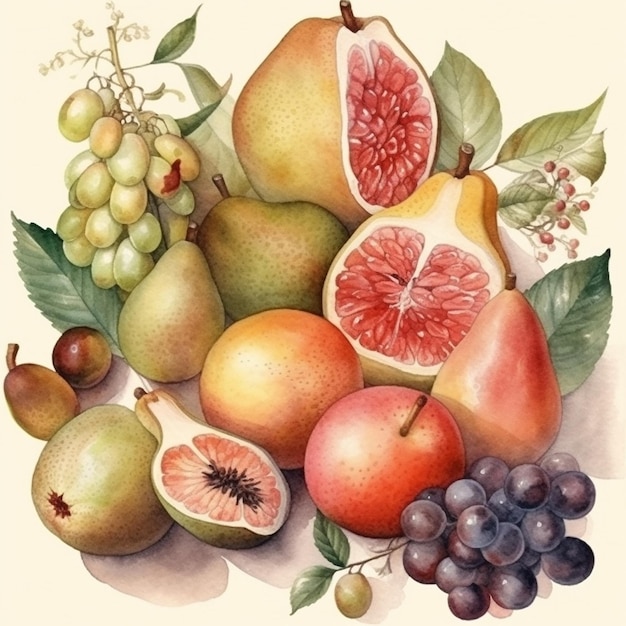 Photo watercolor fruits on a white background