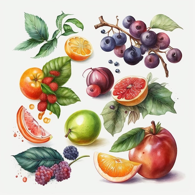 Photo watercolor fruits on a white background