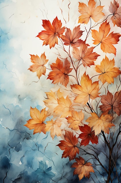 Watercolor full autumn leaves colors background AI generative