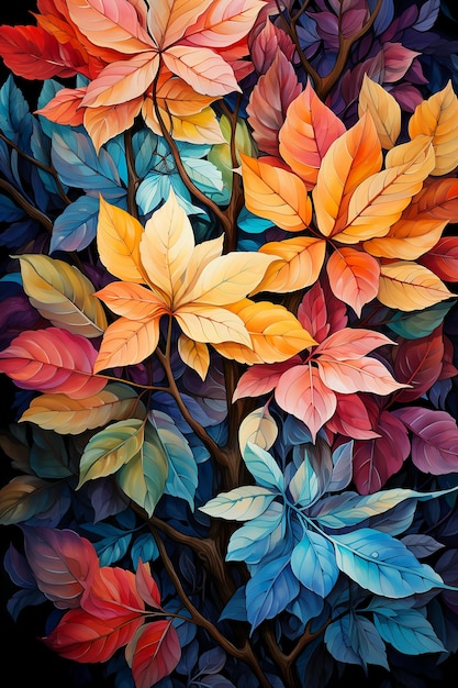 Watercolor full autumn leaves colors background AI generative