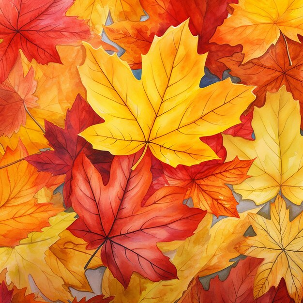 Watercolor full autumn leaves colors background