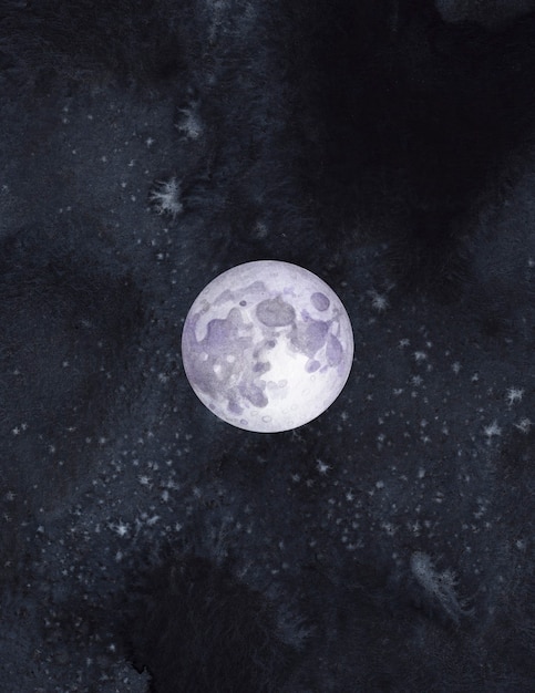 watercolor full moon on dark space background