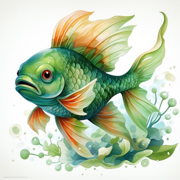 Photo watercolor funny fish dragon full clipart generative ai