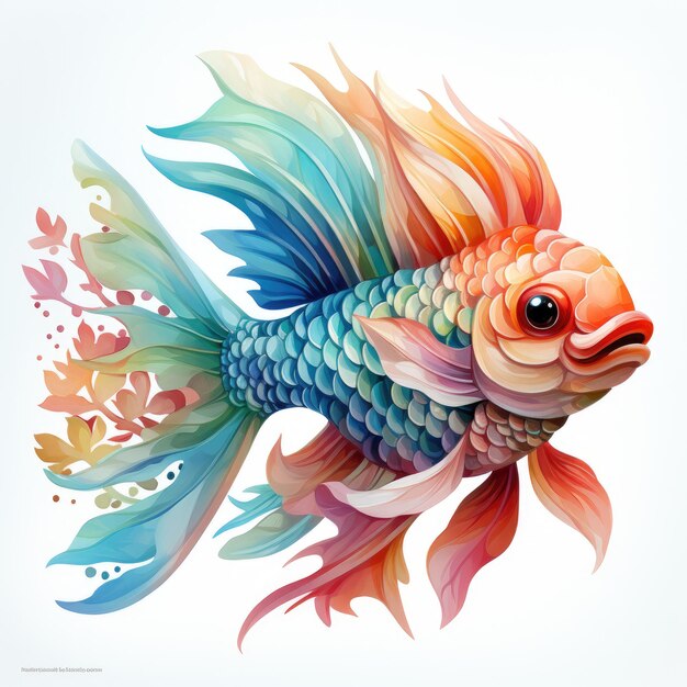 Photo watercolor funny fish dragon full clipart generative ai