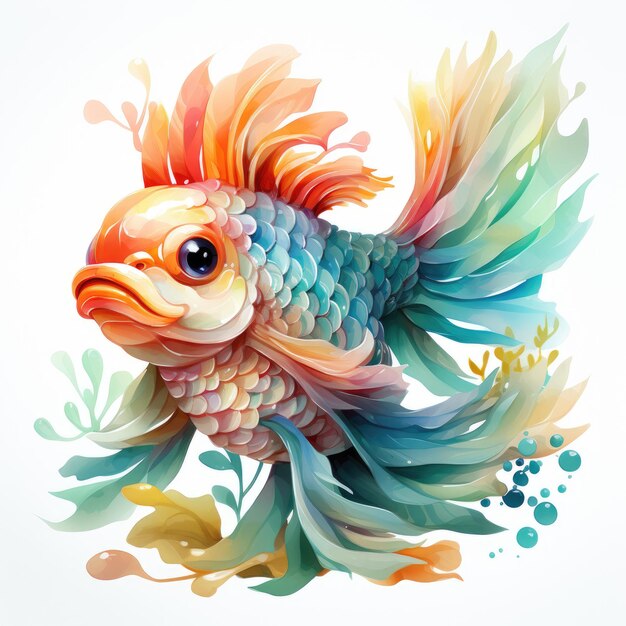 Photo watercolor funny fish dragon full clipart generative ai