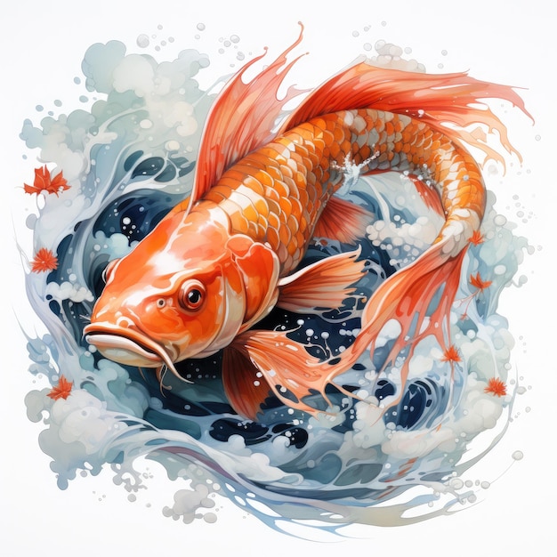 watercolor funny fish dragon full clipart Generative Ai