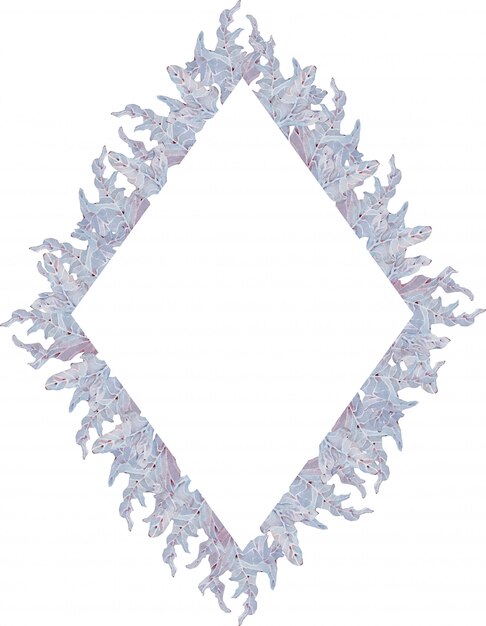 Photo watercolor geometrical frame with blue and light purple leaves. hand-drawn illustration. summer template.