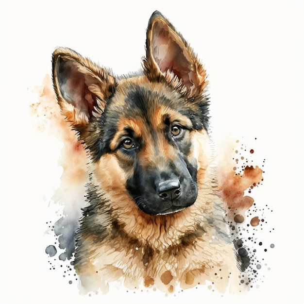 Watercolor German Shepherd Dog Puppy Sweet Cute Creative Illustration