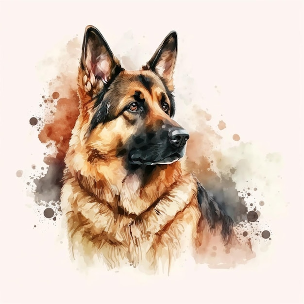 Watercolor German Shepherd Dog Puppy Sweet Cute Creative Illustration