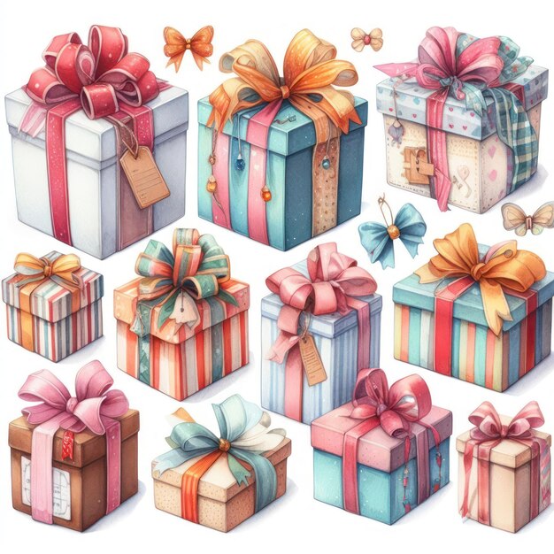 Watercolor gift box ai generated