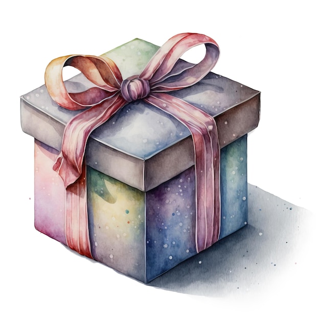 Watercolor gift box isolated on white Generative AI edited in Photoshop