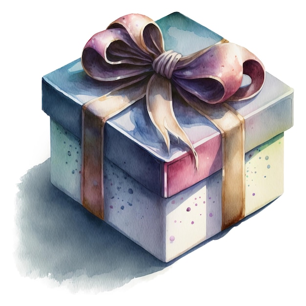 Watercolor gift box isolated on white Generative AI edited in Photoshop