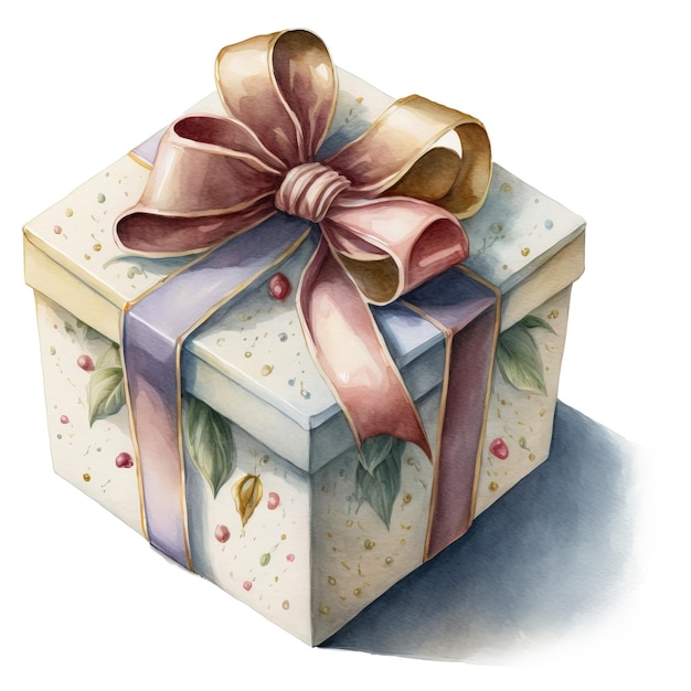 Watercolor gift box isolated on white Generative AI edited in Photoshop