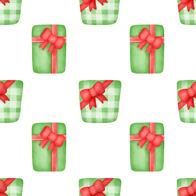 Watercolor gift boxes seamless patterns.