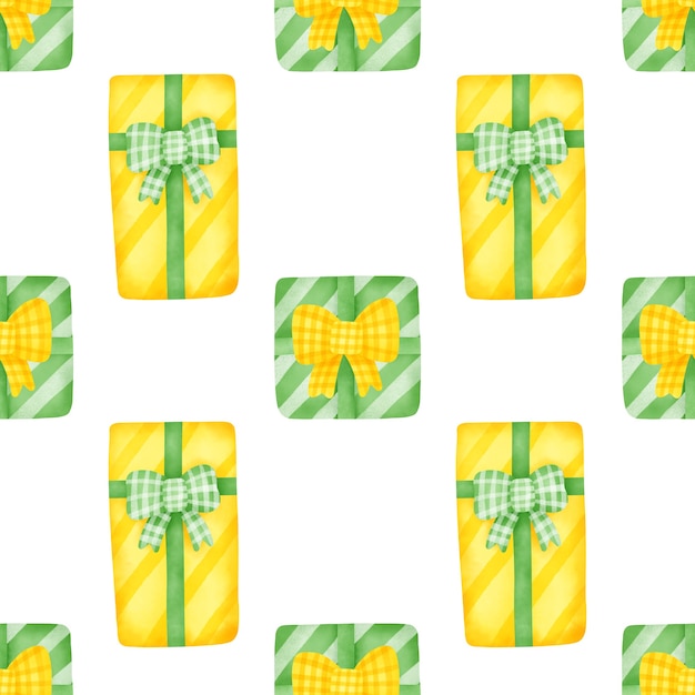 Watercolor gift boxes seamless patterns.