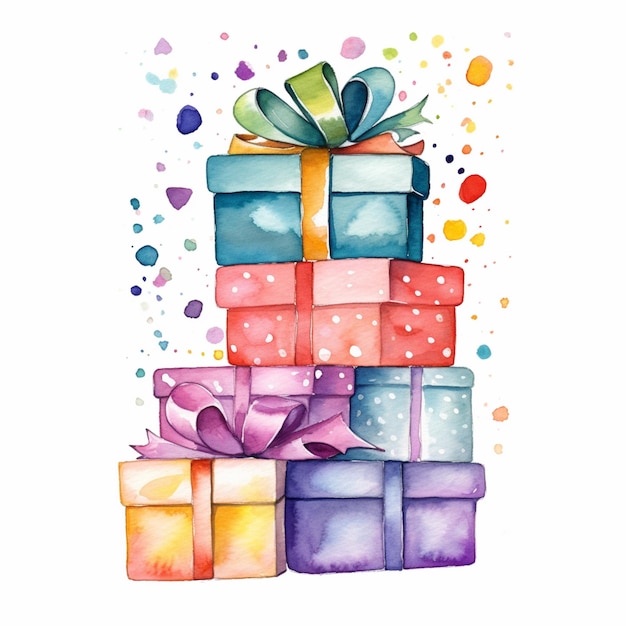 Watercolor Gift Box Craft Paper Bright Stock Illustration 2226804331