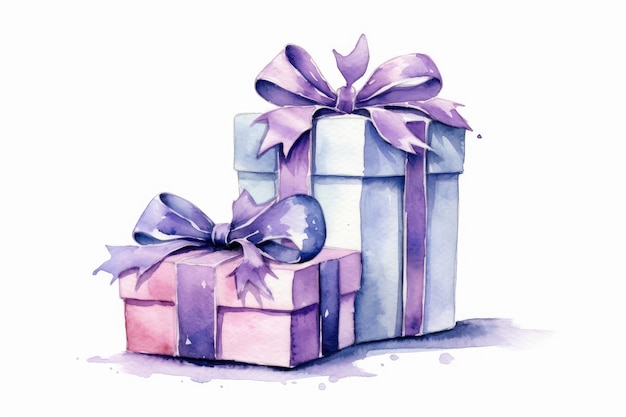 Watercolor gift boxes wrapped in paper on white background AI generated