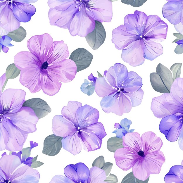 Watercolor gillyflower with leaves seamless pattern