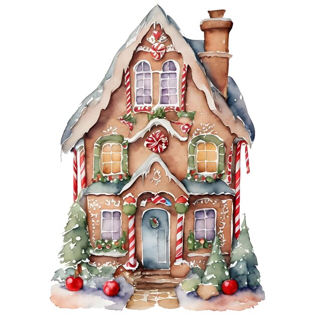 Watercolor gingerbread house Christmas illustration Holiday design