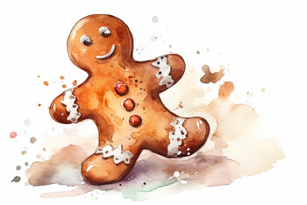 Watercolor Gingerbread Latte Cookie single cartoon style on white background AI generated