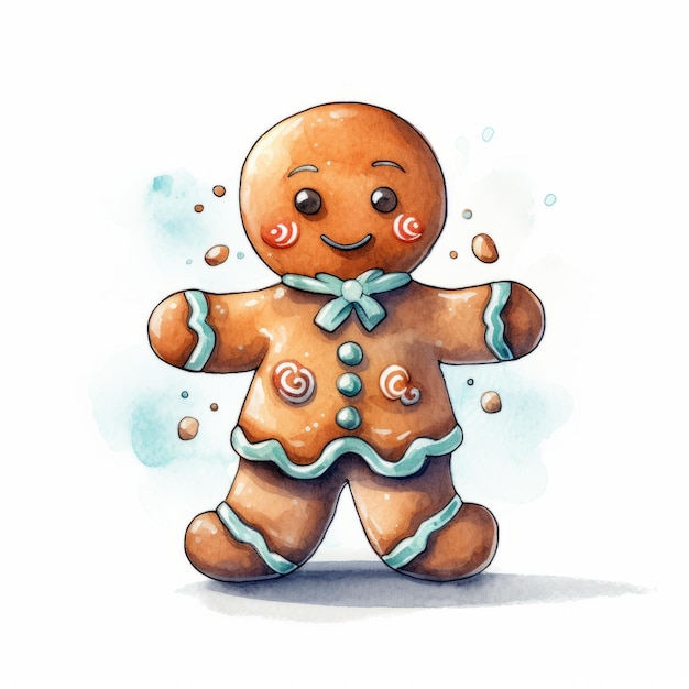 Photo watercolor gingerbread man illustration