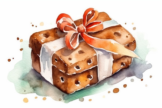 Watercolor Gingerbread Presents Cookie single cartoon style on white AI generated