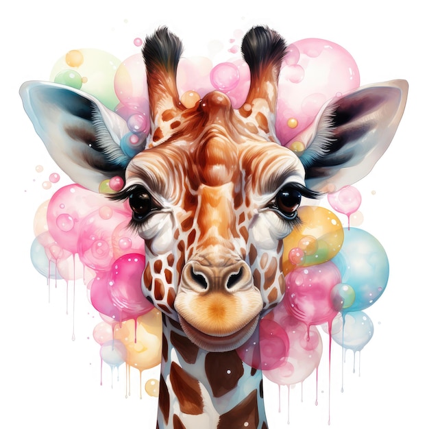 Foto acquerello giraffa gomma da masticare bubble illustration generative ai