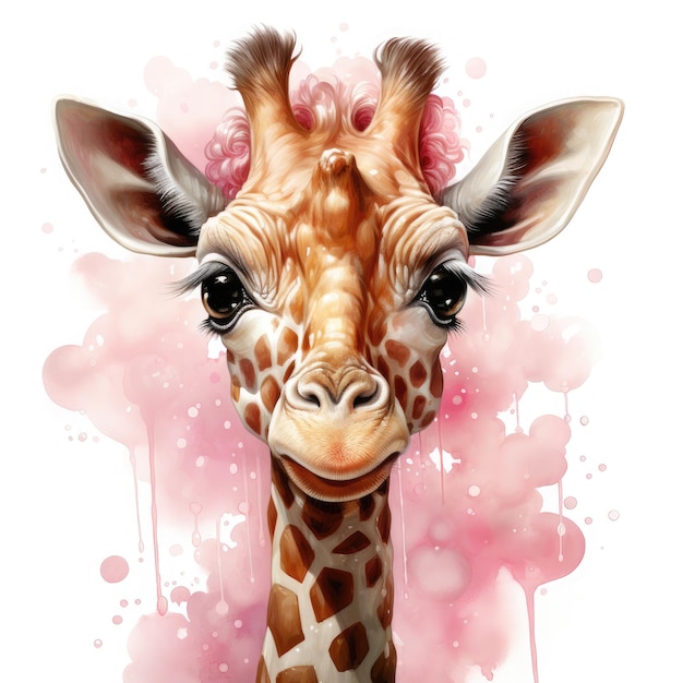 Foto acquerello giraffa gomma da masticare bubble illustration generative ai