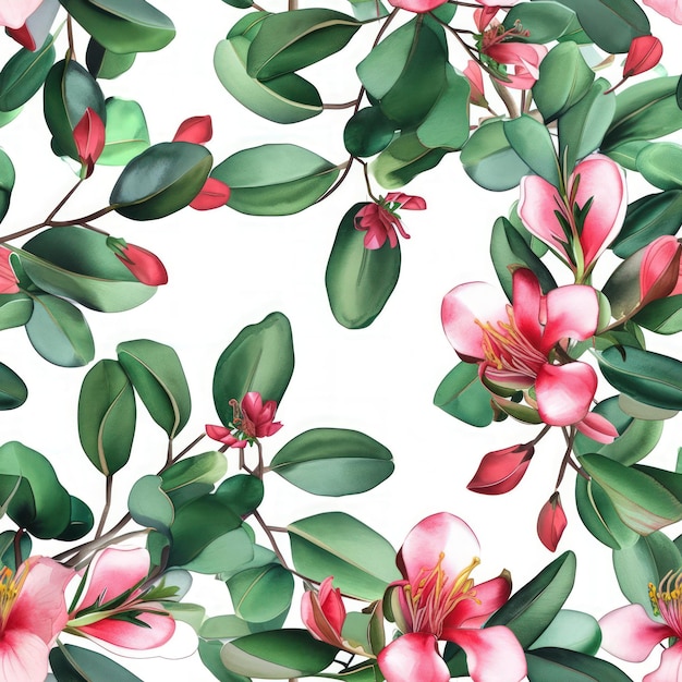 Watercolor glycinia flower with leaves seamless pattern