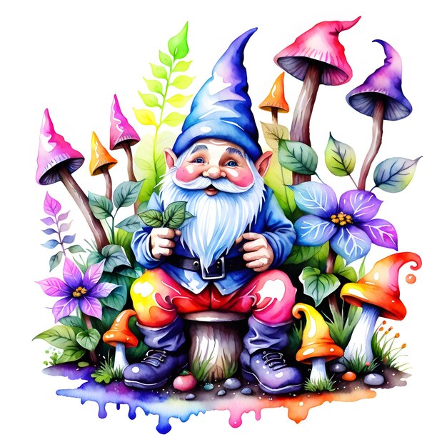 Watercolor gnome illustration clipart