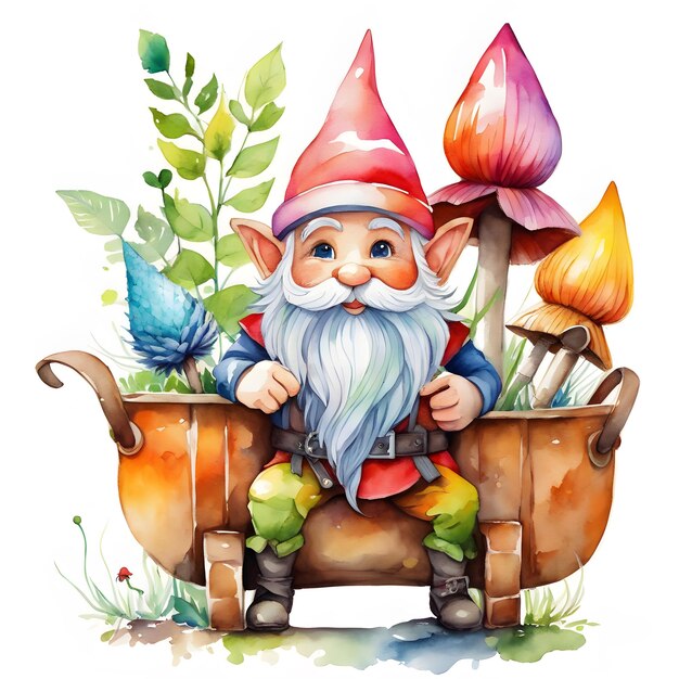 Watercolor gnome illustration clipart