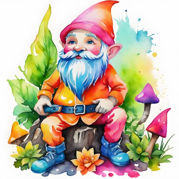 Watercolor gnome illustration clipart