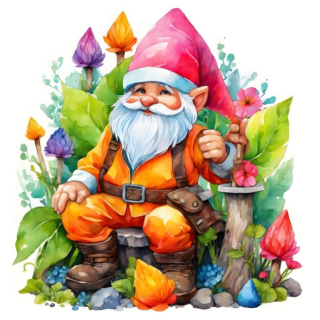 Watercolor gnome illustration clipart