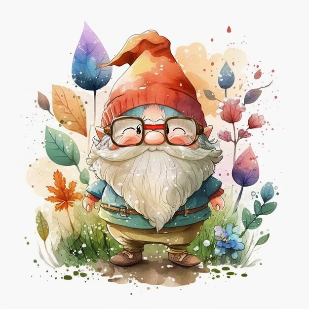 A watercolor gnome vector illustration