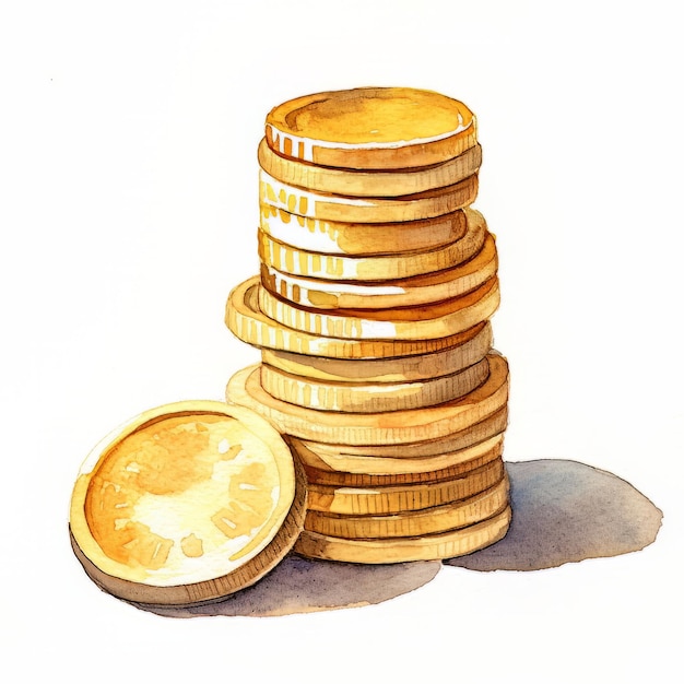 Watercolor gold coins stack