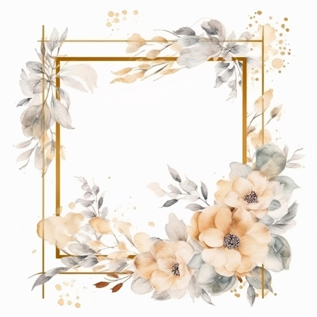 Watercolor golden floral decoration elegant frame images AI Generated art