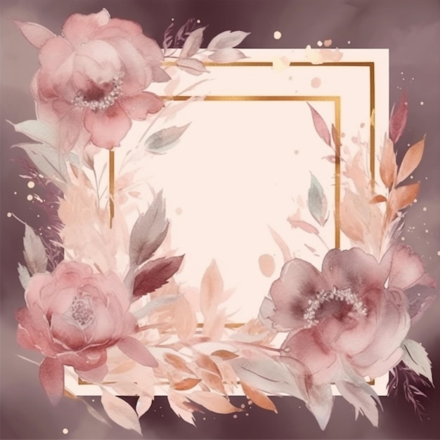 Watercolor golden floral decoration elegant frame images AI Generated art