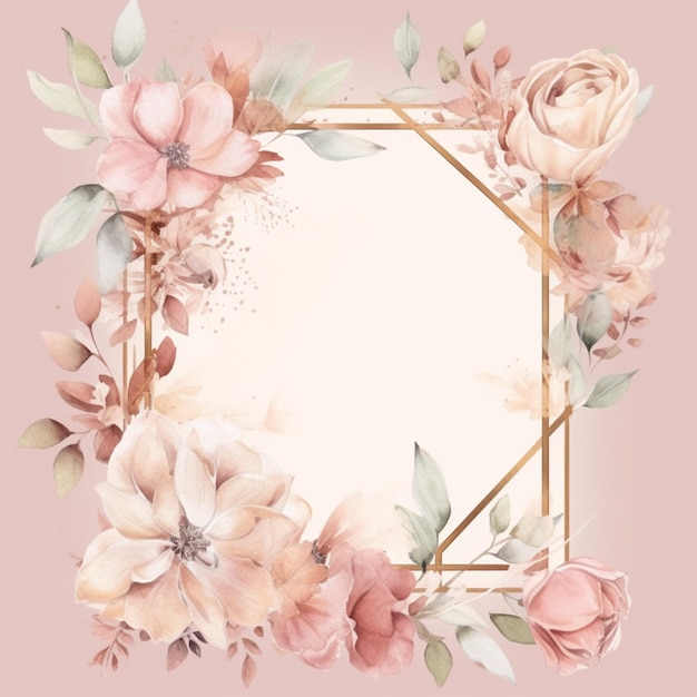 Watercolor golden floral decoration elegant frame images AI Generated art