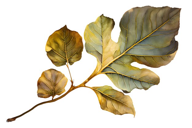 水彩黄金のブドウの葉熱帯の葉の水彩画