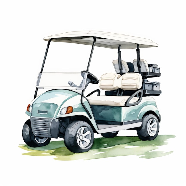 Photo watercolor golf cart clipart with white background