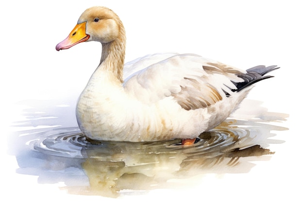Photo watercolor goose in the water with splashes on white background