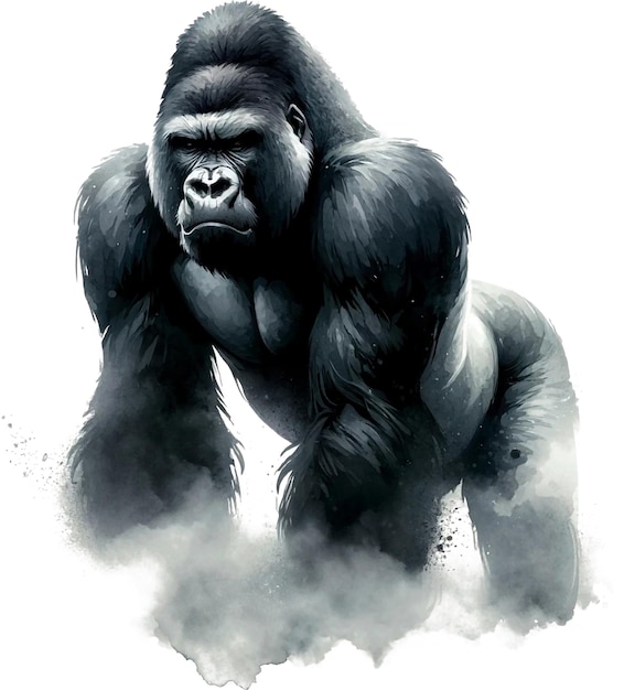 Watercolor gorilla illustration wildlife white background generative AI